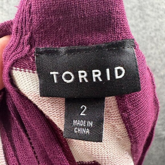 Torrid Sweater Womens Plus 2X Purple Pink Striped Cold Shoulder Knit 3/4 Sleeve - Picture 3 of 11